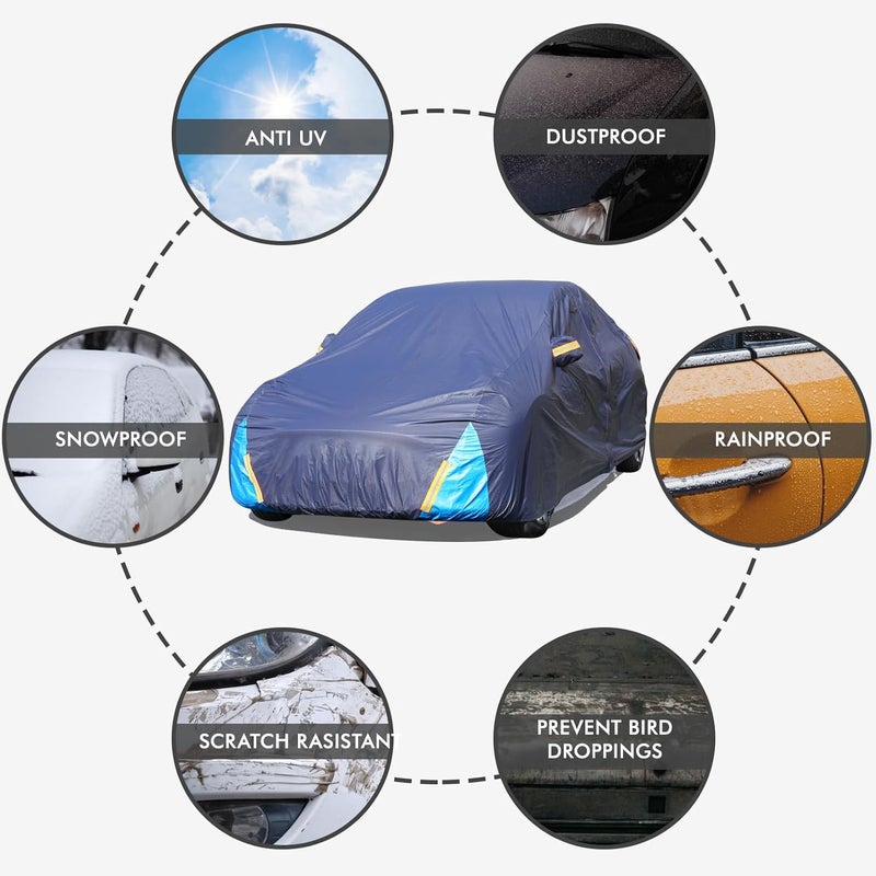 DINGHAO Tesla Model 3 Car Cover Waterproof All Weather, 6 Layers Outdoor Full Exterior Cover Rain Sun UV Snowproof Protection with Zipper Cotton, Mirror Pocket and Charging Port - Image 5